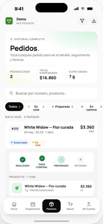 CannaHub member app orders list