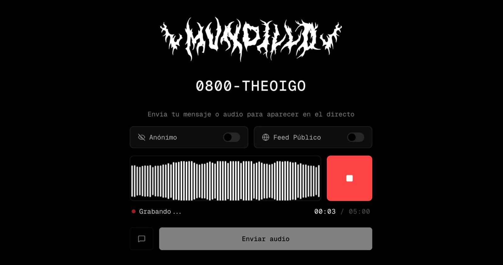 IRLBox audio message submission interface