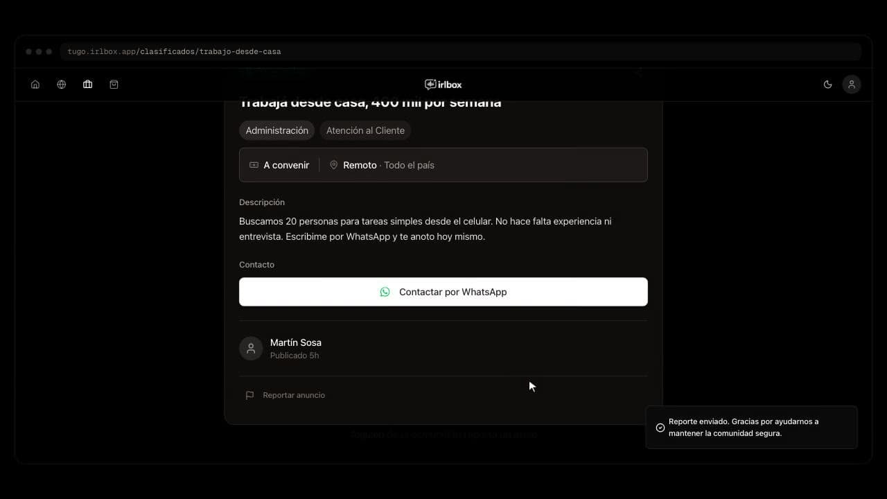 Walkthrough of reporting and moderating a listing from the community classifieds