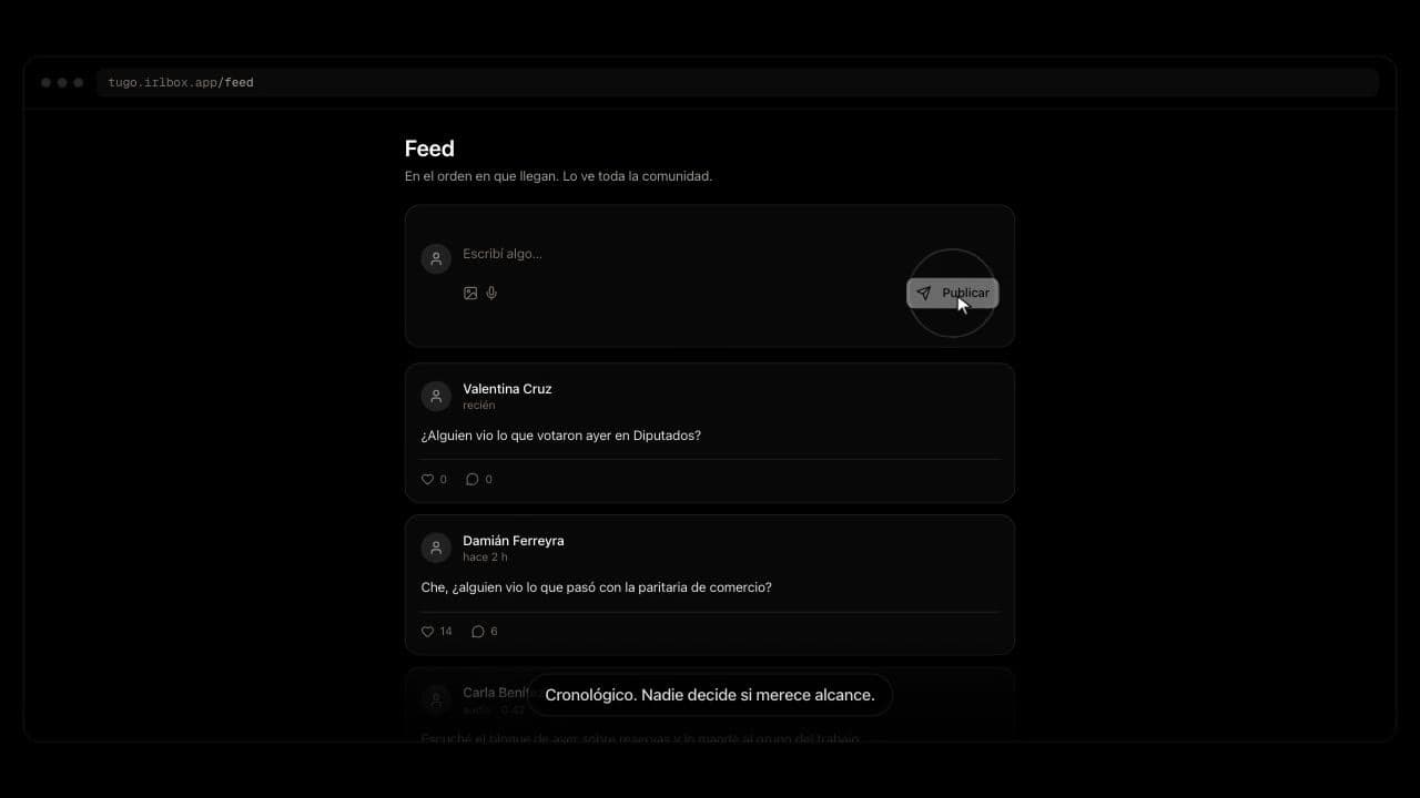 Walkthrough of the public IRLBox feed — text and voice messages in arrival order