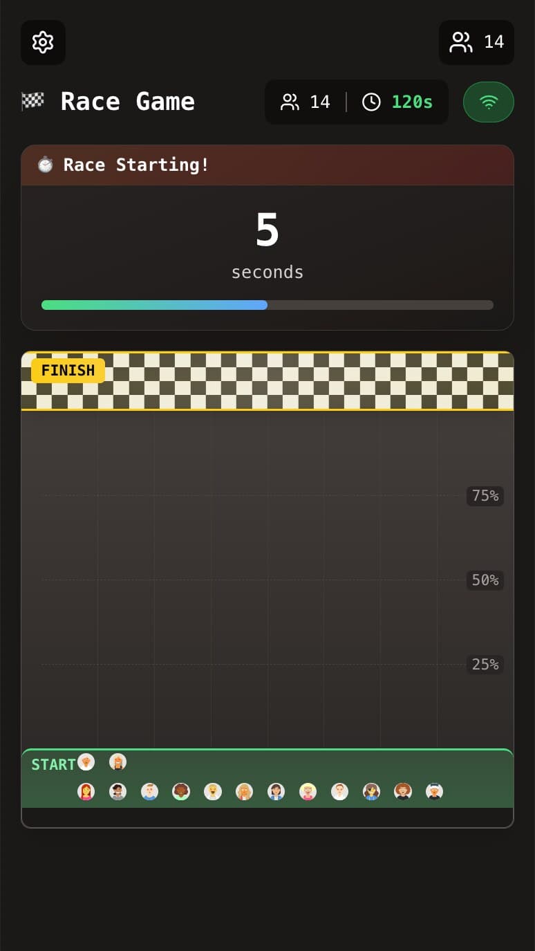 Race game countdown with players lined up on the starting grid