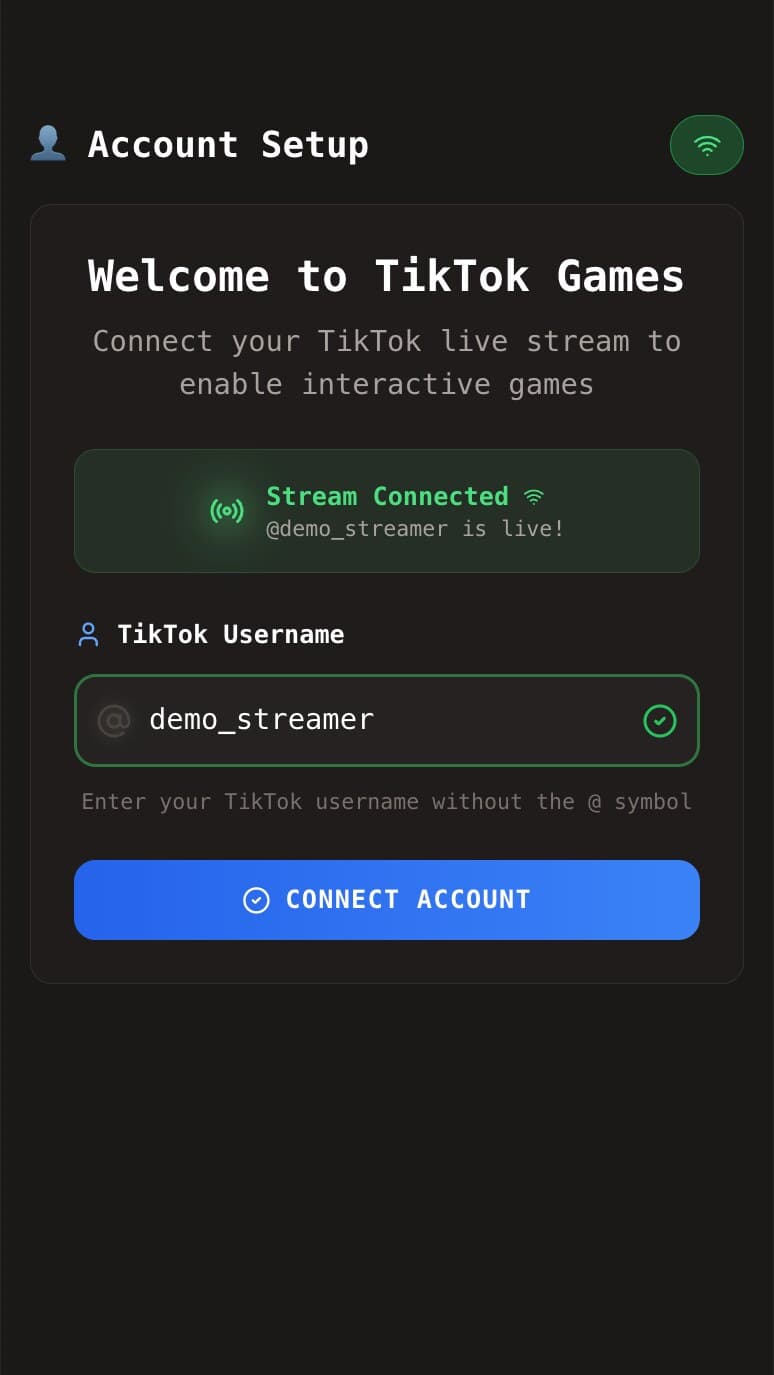 TikBox account setup with the live stream connected
