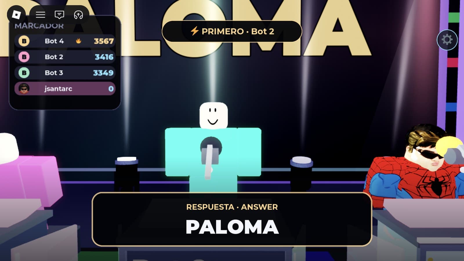Close-up on the contestant who answered first, with the answer PALOMA revealed and the background thrown out of focus